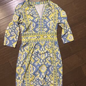 J. McLAUGHLIN CATALINA CLOTH GREEN & BLUE TUNIC DRESS size small